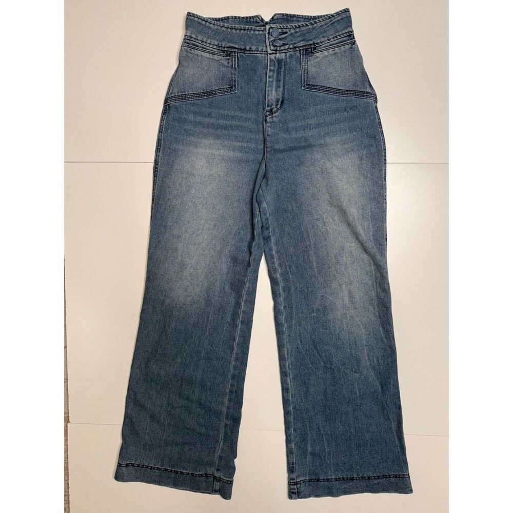 House of Harlow 1960 Womens 28 High Rise Wide Leg Jeans Blue Double Button Denim - Picture 2 of 6